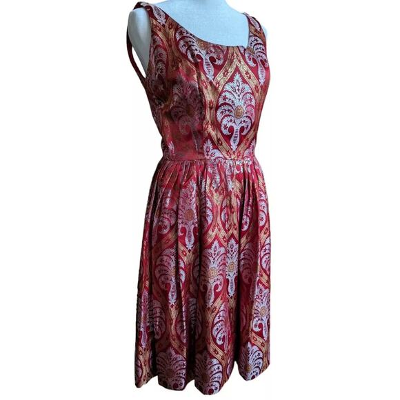 Vtg Silvano Of Roma Heiser Brocade Dress Red Gold Silver 1950s Party Cocktail - Picture 1 of 11